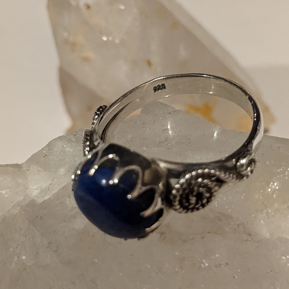 Natural Blue Lapis Lazuli, 925 Silver Ring, 8.5 - Picture 7 of 7